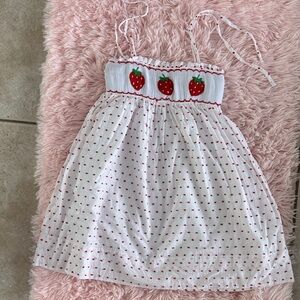 Girls White Sundress with Red Strawberry Embroidery - Casual Summer Dress